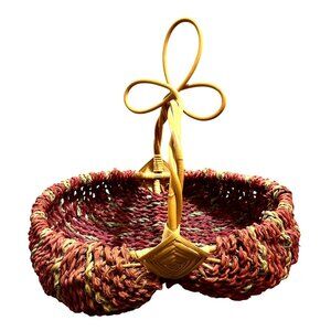 Vintage Buttocks Gods Eye Woven Egg Gathering Basket Primitive Country Farmhouse